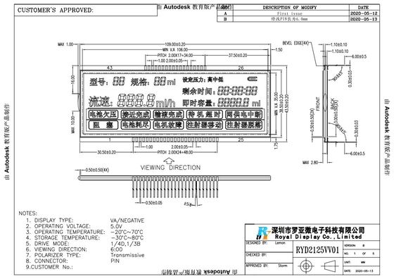 VA-LCD-module voor medische spuitpompen negatief transmittief zijdebeeldscherm