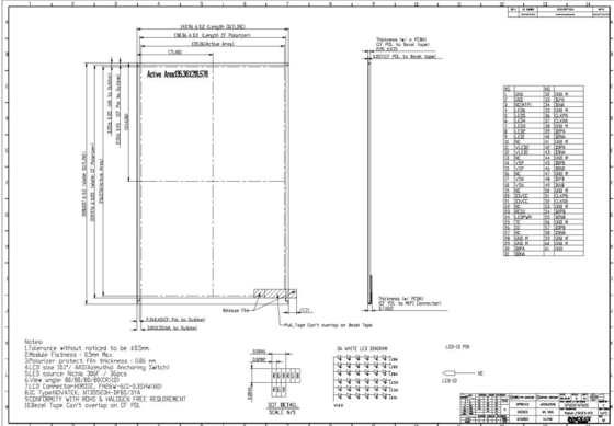 10.1 inch TFT LCD-module INNOLUX P101SFA-AF0 diagonaal 1600*RGB*2560
