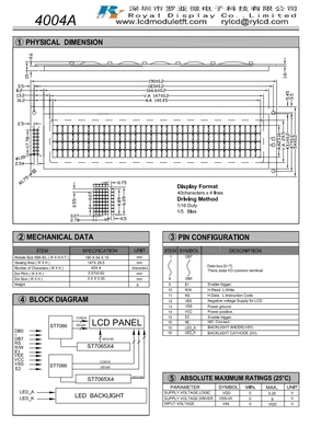 40*4 karakters STN LCD-module Blauw Monochroom Negatief Grote grootte Met ST7065/7066