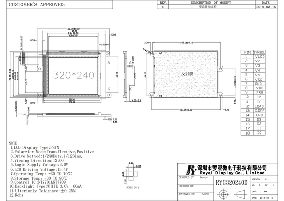 320*240 FSTN LCD-module Monochroom voor medische scan Positief