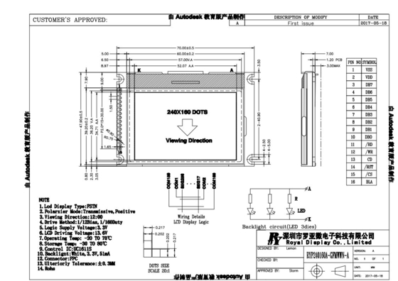 FSTN 240*160 LCD-module Grafisch met UC1611S Monochroom positief scherm