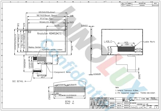 4.3 inch Innolux LCD-modulepaneel 480*3RGB*272 TFT Display Anti-Glare Digital