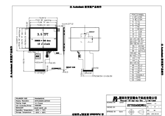 3.5 inch TFT LCD-module Display 320*240 24-bit RGB Hx8238d Aanpassen