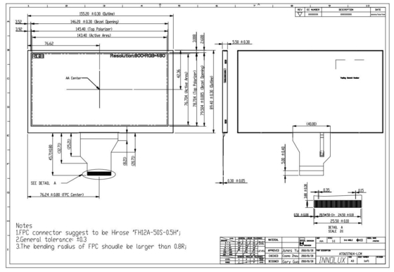 6.5 inch Innolux AT065TN14 TFT LCD-module 800*RGB*480 Display Panel