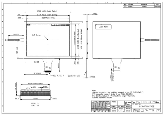 AT080TN52 Innolux 8,0 inch LCD-module 800*RGB*600 Digitaal displaypaneel