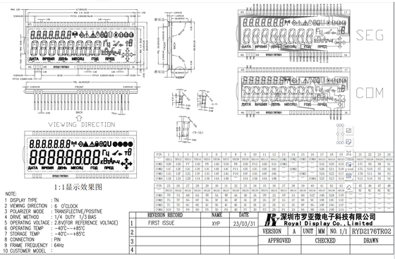 TN LCD-module 2.8v -40 graden Celsius transflectieve positieve 64Hz energiemeter