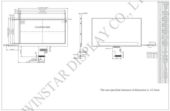 7.0'' TFT LCD-module 1024*RGB*600 16:9 LVDS-interface autodisplay Winstar vervangen