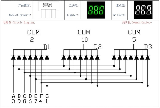 Gemeenschappelijke kathode 20mA smaragdgroene LED-module 3 cijfers 7 segment display