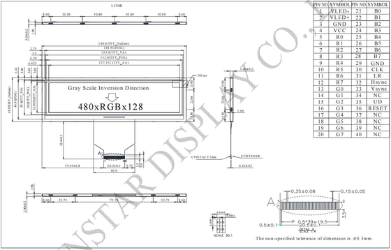 5.2' 480*RGB*128 TFT LCD module Winstar WF52ATLASDNN0 vervangen 6 uur