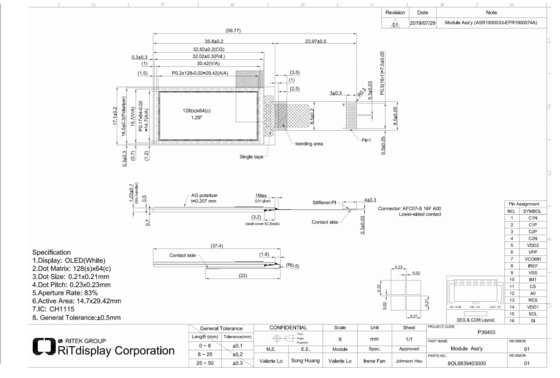 1.29' 1,3' OLED-module 64*128 CH1115 IC Spi I2c Interface