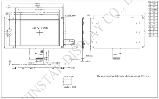5.7' 320*240 TFT LCD-module 12h Positieve Transmissive ST7511U IC 3.3V