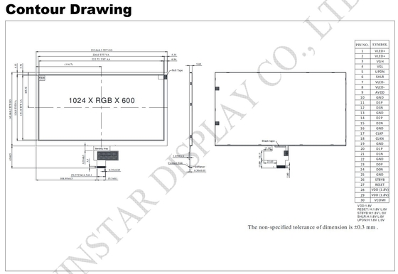 10.1'' 1024*RGB*600 TFT LCD-module 16:9 breedbeeld MIPI-interface Winstar vervanging