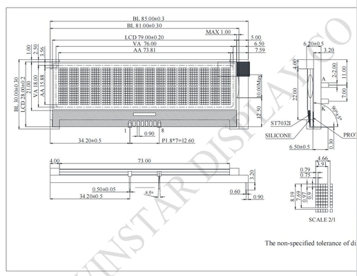 16*2 Tekens COG LCD-module 3.3V Monochroom I2C met ST7032I aanpasbaar