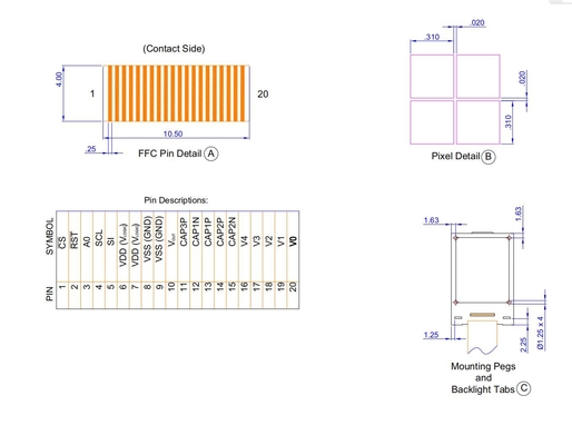 1.0'' Grafische LCD-module FSTN 42*65 Negatief 12h St7565r Cfao4265A 100% Repliceren Grote Temperatuur Aanpassen