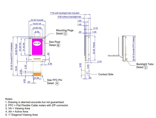 1.0'' Grafische LCD-module FSTN 42*65 Negatief 12h St7565r Cfao4265A 100% Repliceren Grote Temperatuur Aanpassen