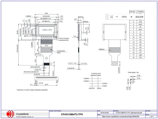 1.4' 128*64 Grafische LCD-module CFAG12864T3-TFH ST7565P Breed temperatuur display Aanpasbaar