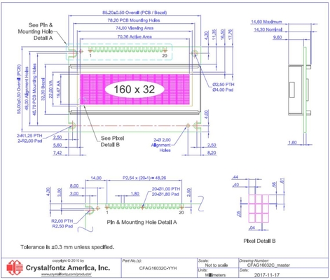 160*32 Grafische LCD-module Geel-groen CFAG16032C-YYH-TT Met ST7920 Grote temperatuur