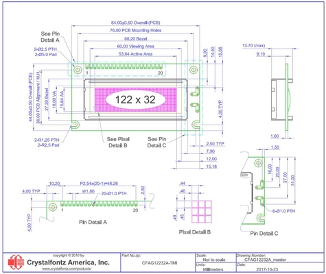 122*32 Grafische LCD-module CFAG12232A-TMI-TA STN Blauw Transmisief 6H Breedtemperatuur Display