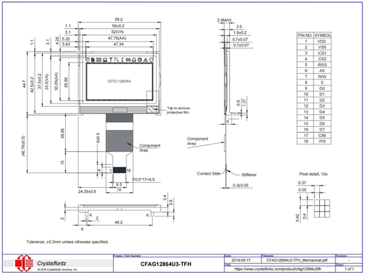 2.4' 128*64 Grafische LCD-module met laag vermogen CFAG12864U3-TFH ST7565P met achterlicht industrieel display