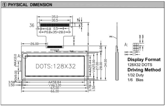 128*32 grafische LCD-module NT7534 met achtergrondverlichting FPC-connector industrieel display