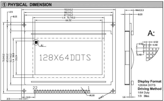 128*64 Grafische STN LCD-module AT0107 Monochroom met LED-achtergrondverlichting Industrial Display