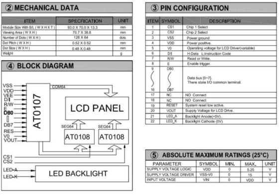 128*64 Grafische STN LCD-module AT0107 Monochroom met LED-achtergrondverlichting Industrial Display