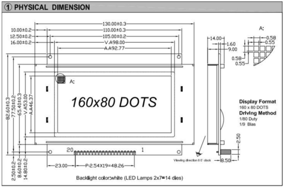 160*80 Grafische LCD-module Grote grootte FSTN met achterlicht 5,25v Breed temperatuur LC7981 Industrieel display