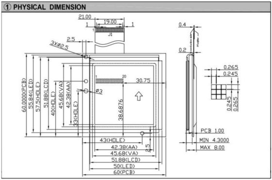 160*160 Vierkant Grafiek FSTN RA8822 Met PCB Back Light Industrial Display LCD Module 6H 12H