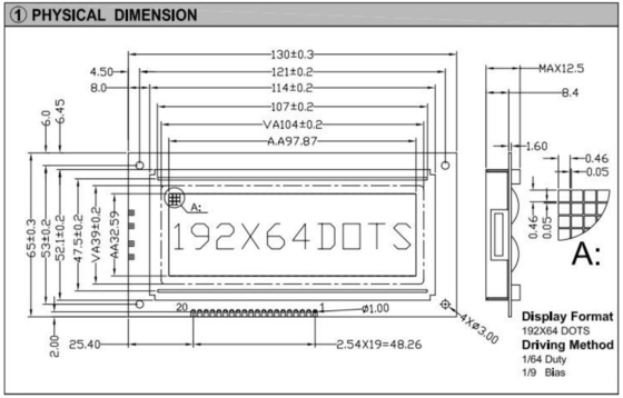 192*64 Grafische LCD-module Grote STN PIN-connector met achtergrondverlichting AT0107 AT0108 Industrieel display