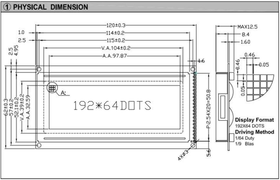 192*64 Grafische FSTN-LCD-module AT0107 met achtergrondverlichting breedtemperatuur industrieel scherm