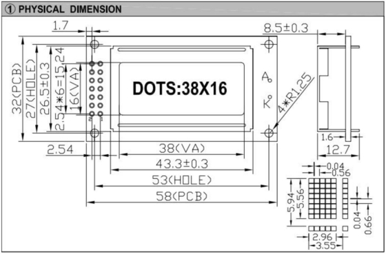 38*16 Tekens FSTN LCD-module St7066 met achtergrondverlichting PCB breedtemperatuur industrieel display