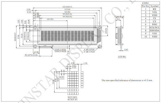 16*2 tekens STN monochroom ST7066 breedtemperatuur LCD module