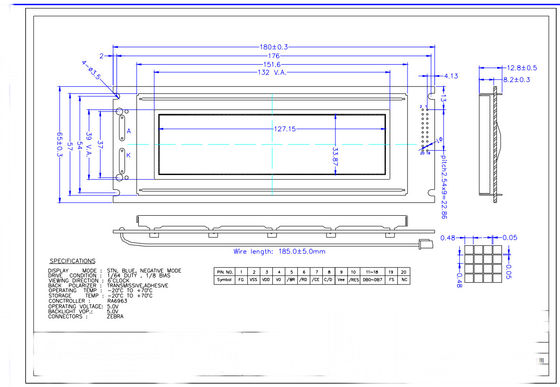 240*64 grafische STN blauwe negatieve reflecterende LCD-module