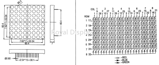 LEIDENE van 300mcd 8X8 Dot Matrix Vertonings Gemeenschappelijke Kathode 60.2X60.2mm