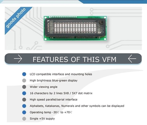 Het Karakterlcd van Samsung 16X2 VFD Module M162SD07fa 16t202da2 Cu16025 ISO