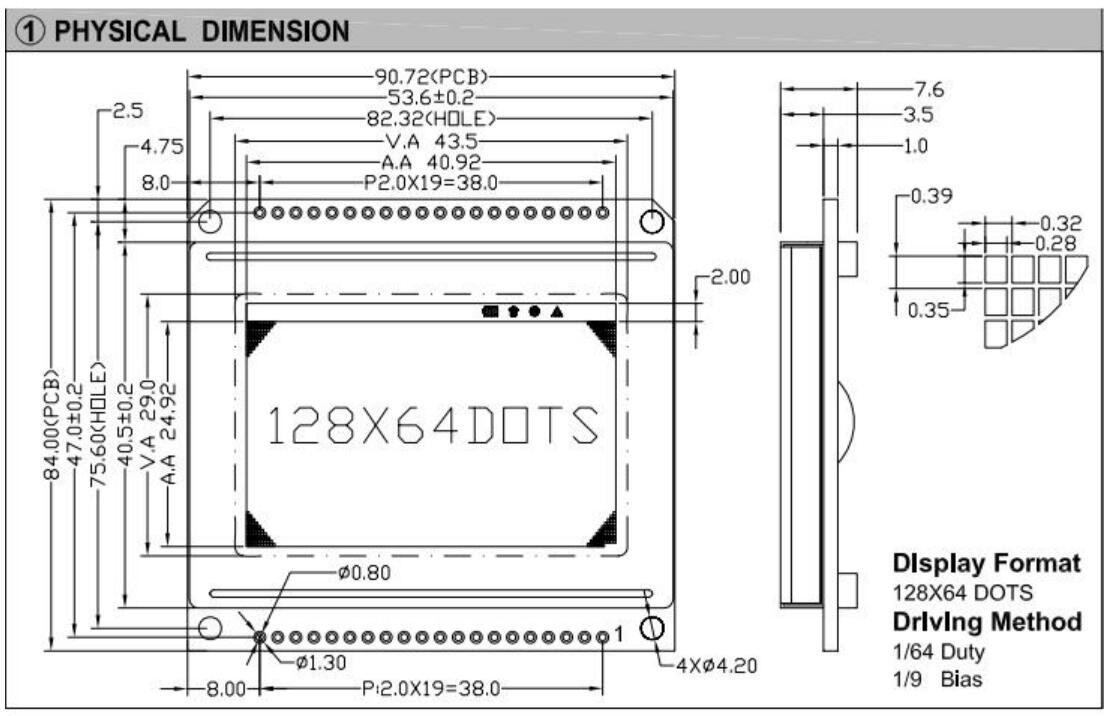 128*64 Grafische LCD-module FSTN 6H AT0108 AT0107 met PCB LED-achterlicht industrieel display