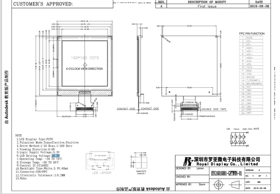 160*160 FSTN LCD-module Grafisch aangepast scherm met UC1698U