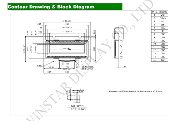 1.7' 76*16 punten Grafische OLED-module Winstar Monochroom WEG007616A