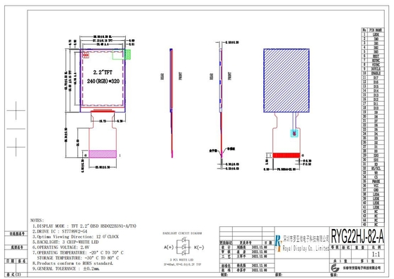 2.2 inch TFT LCD-module 240*320 RGB 2.8v witte breedtemperatuurdisplay