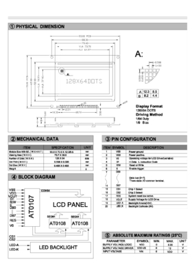 128*64 Grafische LCD-module met achtergrondverlichting met AT0107/AT0108 Driver 20 pin industriële display