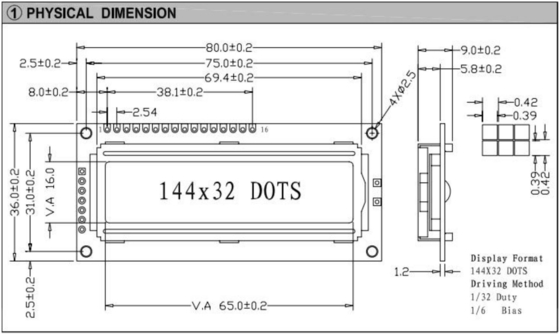 144*32 Grafische LCD-module met ST7920/ST7921 LED-achterlicht industrieel display