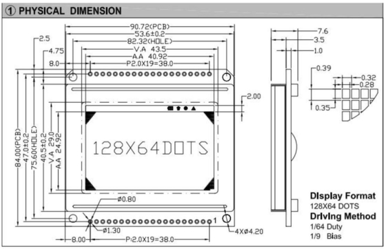 128*64 Grafische LCD-module FSTN 6H AT0108 AT0107 met PCB LED-achterlicht industrieel display