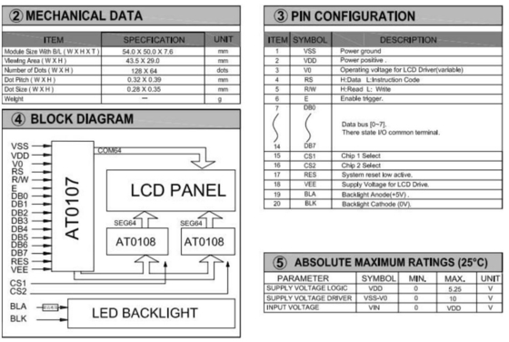128*64 Grafische LCD-module FSTN 6H AT0108 AT0107 met PCB LED-achterlicht industrieel display