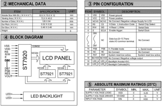 20PIN-connector 128*64 Grafisch LCD-module Monochroom STN Kleur optioneel met achtergrondverlichting