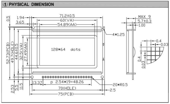 128*64 Grafische LCD-module Monochroom STN Kleur Optioneel ST7920/ST7921 Met achterlicht Industrial Display
