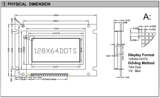Grote grootte 128 * 64 Grafische LCD-module 20 pin monochroom met pcb-achterlicht industrieel scherm aanpassen