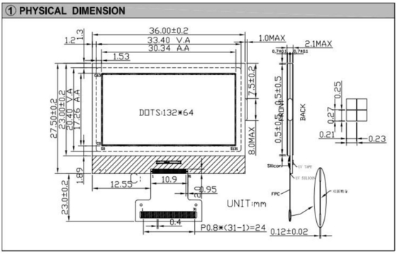 132*64 Grafische LCD-module FSTN NT7534 FPC-connector Industrieel scherm 3,5v