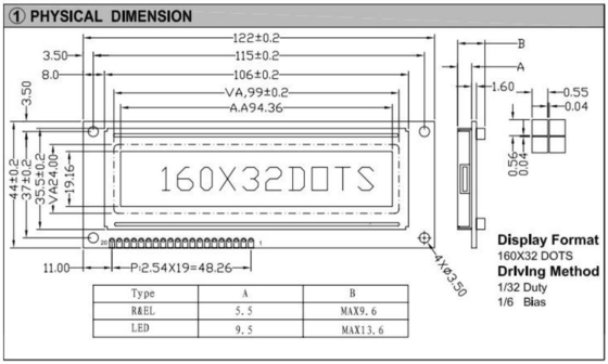 160*32 Grafische LCD-module FSTN Grote grootte ST7920/ST7921 Breed temperatuur industrieel scherm Aanpasbaar