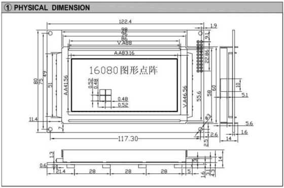 160*80 Grafische LCD-module FSTN LC7981 5.25v met achterlicht breed temperatuur industrieel display