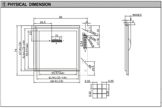 160*160 vierkant grafische FSTN LCD-module RA8822 met achterlicht breed temperatuur industrieel display